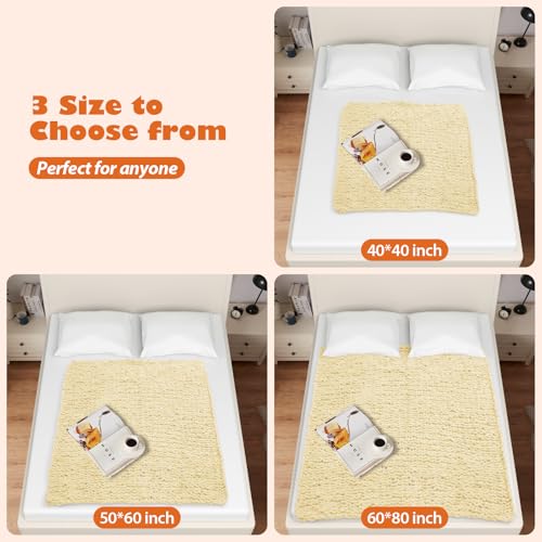 Chunky Knit Blanket Throw, 50x60inch Soft Chenille Yarn Throw, Handmade Warm Thick Cable Knit Crochet Blanket, Large Rope Knot Throw Blanket for Couch Bed Sofa,Beige - Image 6