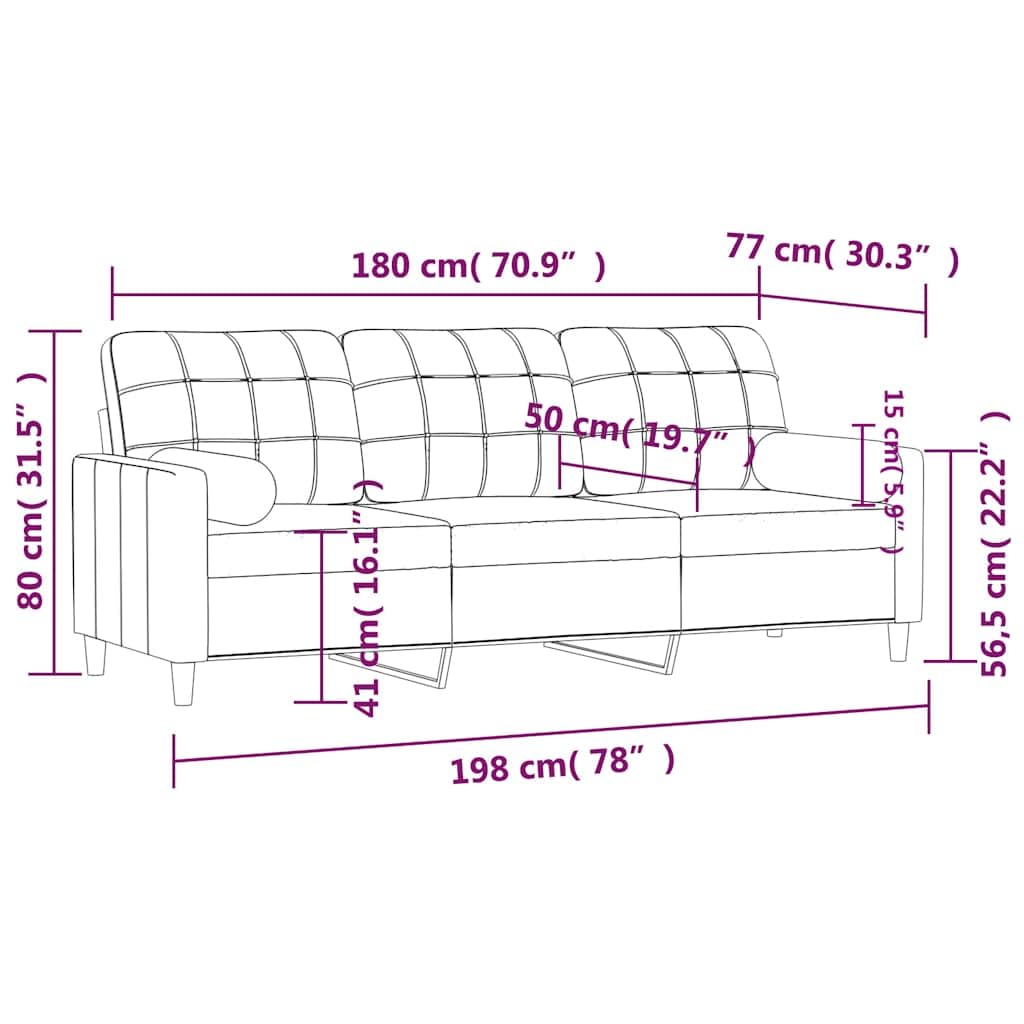3-osobowa sofa z ozdobną poduszką, czarna, 180 cm, tkanina, nowoczesny design, wygodny mebel do siedzenia do salonu i pokoju gościnnego, trwała poszewka, stabilna metalowa konstrukcja