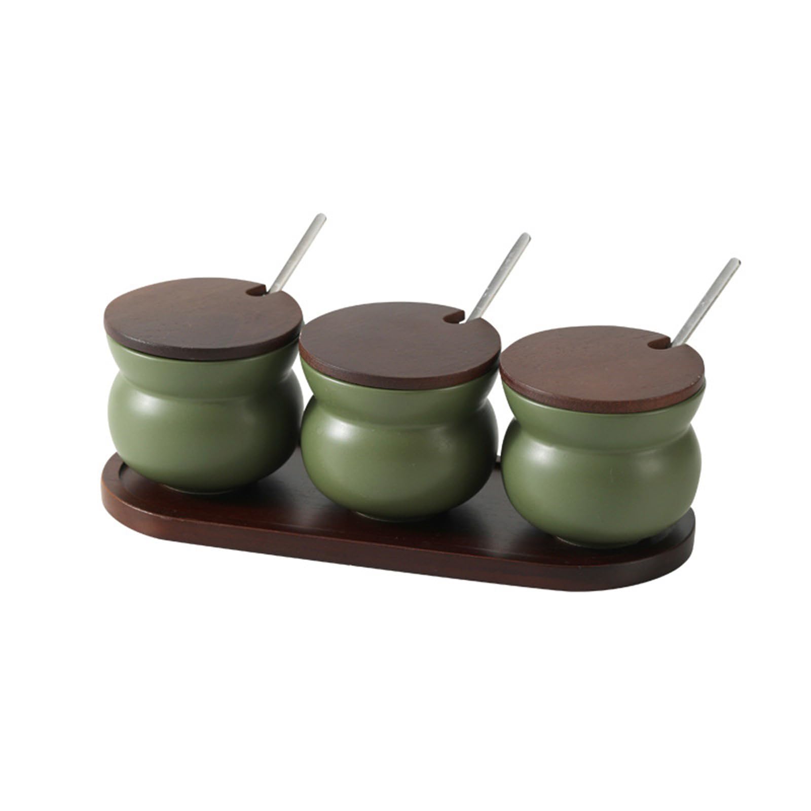 Tsophreniq Contemporary Ceramic Seasoning Jars Set of 3 with Wooden Lid Multipurpose Condiment Storage Container for Countertops Ceramic Jars