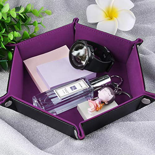 Image of SIQUK Double Sided Dice Tray, Folding Hexagon PU Leather and Velvet Dice Holder for Dungeons and Dragons RPG Dice Gaming D&D and Other Table Games, Dark Violet