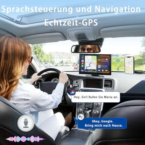 plimpton Wireless Carplay Display Android Auto Apple CarPlay Kompatibel, BT Freisprecheinrichtung, Spiegelung Mirror Link, GPS Navigation Echtzeit, Plug-and-Play Einbau, Für Auto LKW SUV Oldtimer 9 Zoll - Produktansicht 3 | Apple-CarPlay