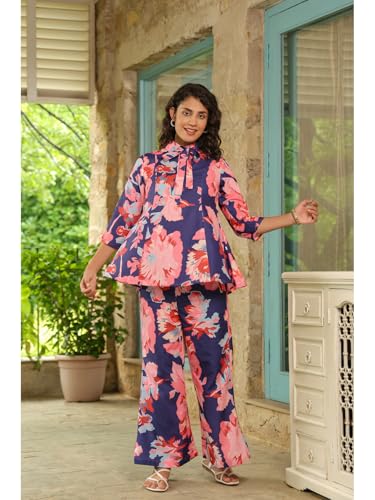 Image of Leriya Fashion Women's Rayon Floral Co Ord Set Stylish | Kurta Set | Ethnic Co Ord Set | Designer Kurta Set Trendy Korean Summer Travel Outfit | Lightweight Two Piece Dress for Beach & Holiday Look