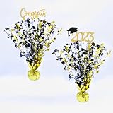 2pcs Metallic Plastic Graduation Gleam Burst Centerpiece,Black and Gold Silver Grad Cap Glitter Foil