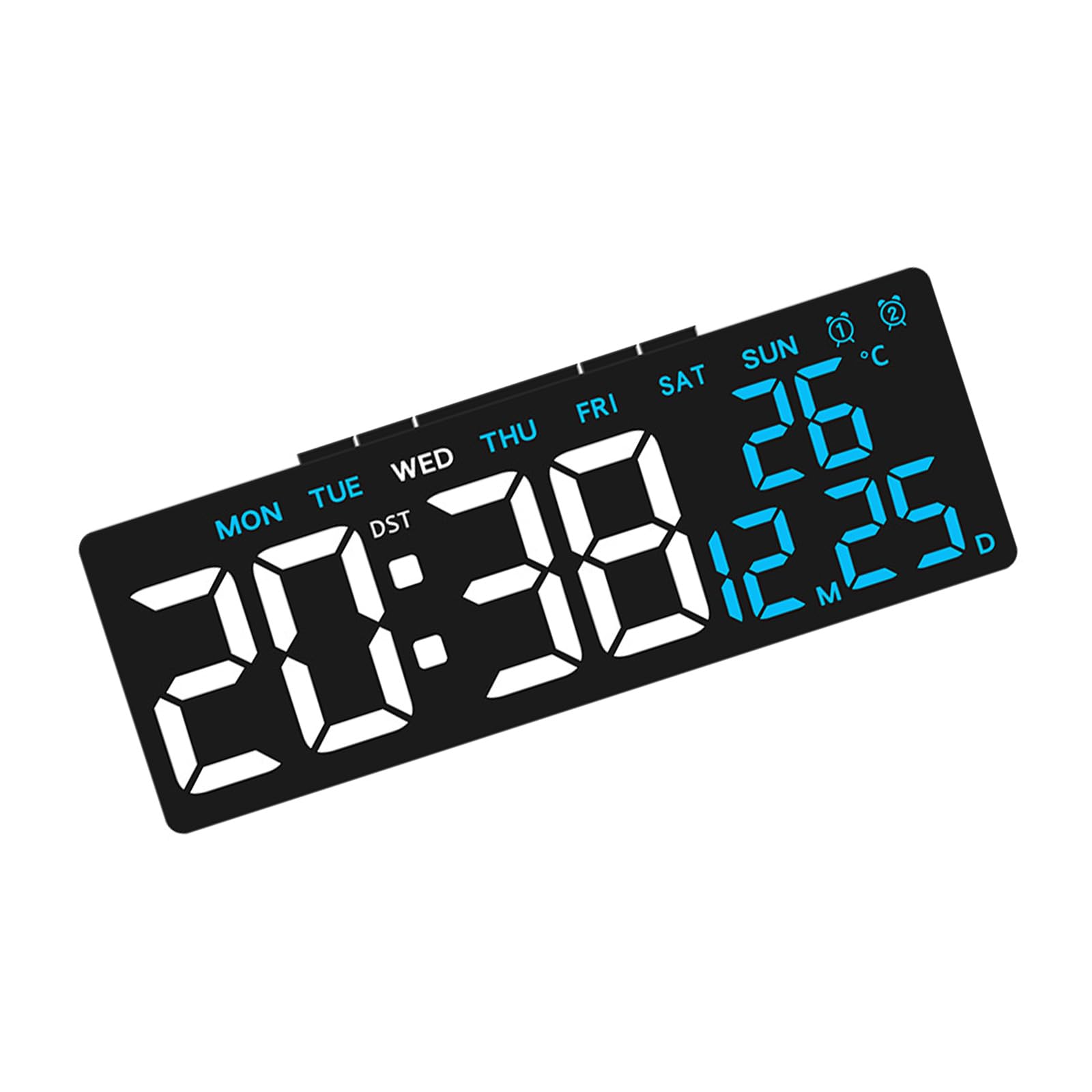 Tfaoys Black Shell Blue Lig Digital Alarm Clock High Brightness Led Desk Clock With Date And Temperature Display For Bedroom Or Study Student Study