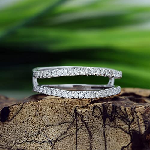 SAVEARTH DIAMONDS 1/3 ct t.w Round Cut Lab Created Moissanite Diamond Wedding Enhancer Guard Double Ring For Women In 14K Gold Over Sterling Silver (D Color, VVS1 Clarity 0.33 Cttw)3