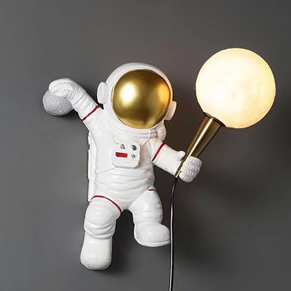 AoLa Lampa ścienna Księżyc Astronautyczna lampa ścienna do pokoju dziecięcego z przełącznikiem wewnątrz z wtyczką i kablem dziecięca lampka nocna Astronauta z nadrukiem 3D Lampka nocna do pokoju