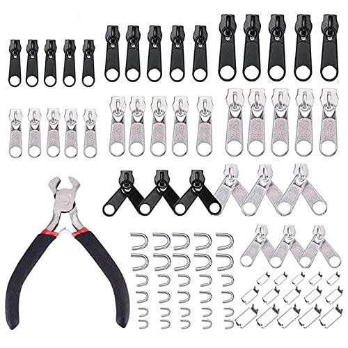 Zipper Repair Kit Zipper Replacement Rescue Kit, 85Pcs Zipper Pull Rescue Kit with Zipper Install Pliers Tool,Zipper Replacement Accessories, for Clothing Jackets Purses