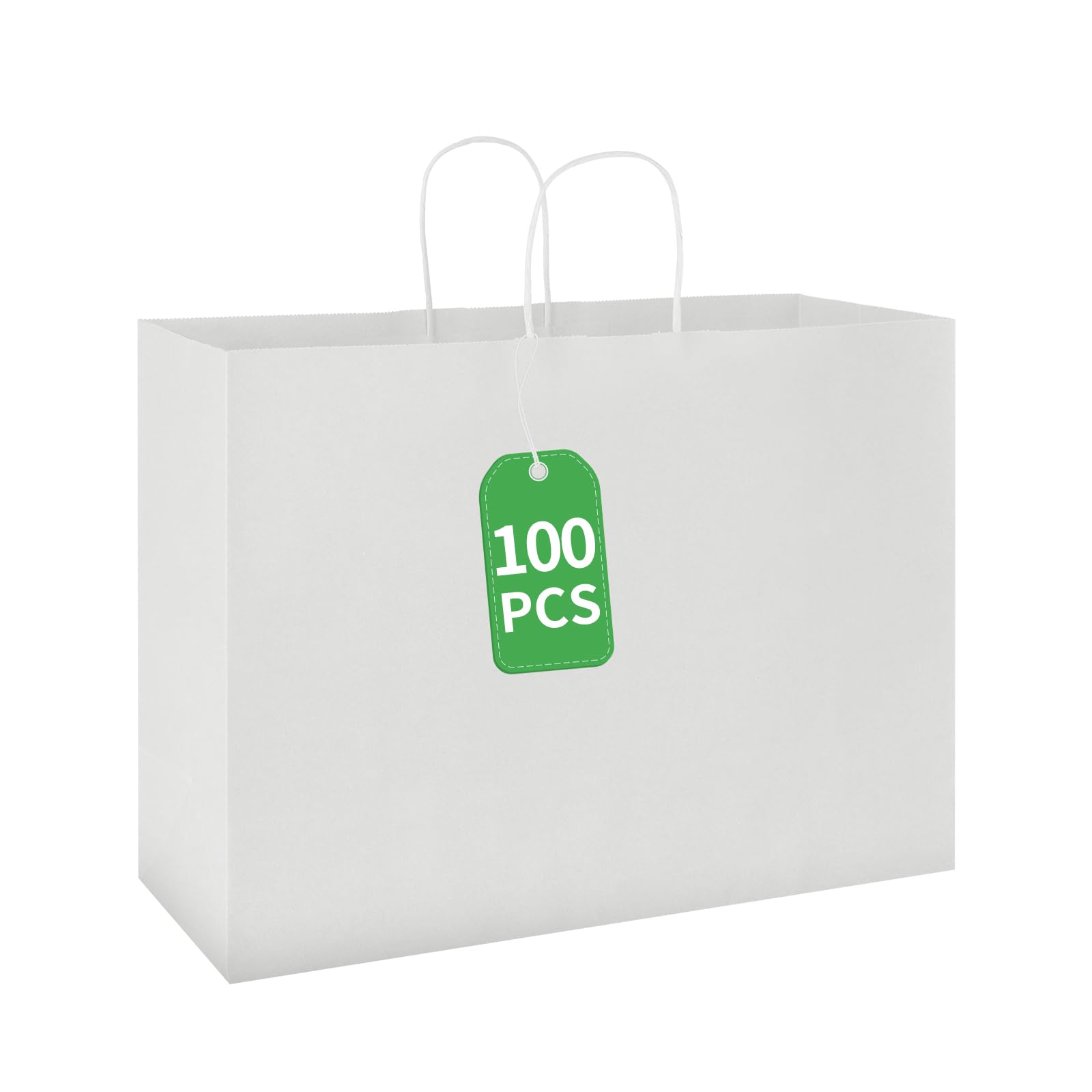 bagmad 100 Pack 16x6x12 Inches Large White Kraft Paper Bags with Handles Bulk for Shopping Wedding Grocery Retail Merchandise Business Craft Gift Bags