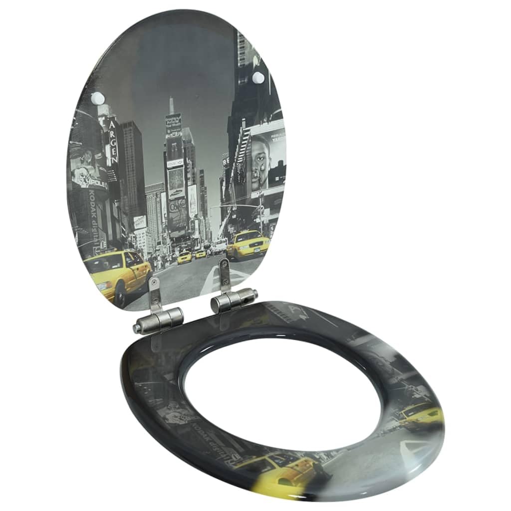 vidaXL WC Toilet Seat with Soft Close Lid Stable Hinges Universal Fitting Hard-Wearing Bathroom Bidet MDF New York Design