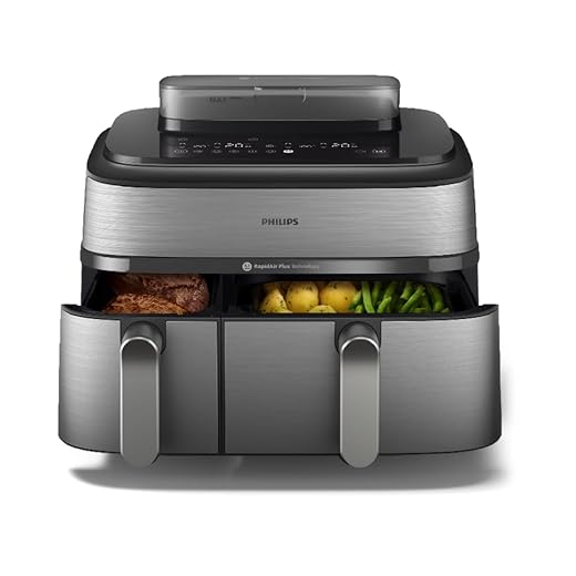 Philips Airfryer 5000 Series Dual Basket met Stoom - 9L, RapidAir Plus Technology, 19 Bereidingswijzen, 90% Minder Vet, AirSteam Technology, 2 Manden, Stoomreiniging, Accessoires (NA555/00)