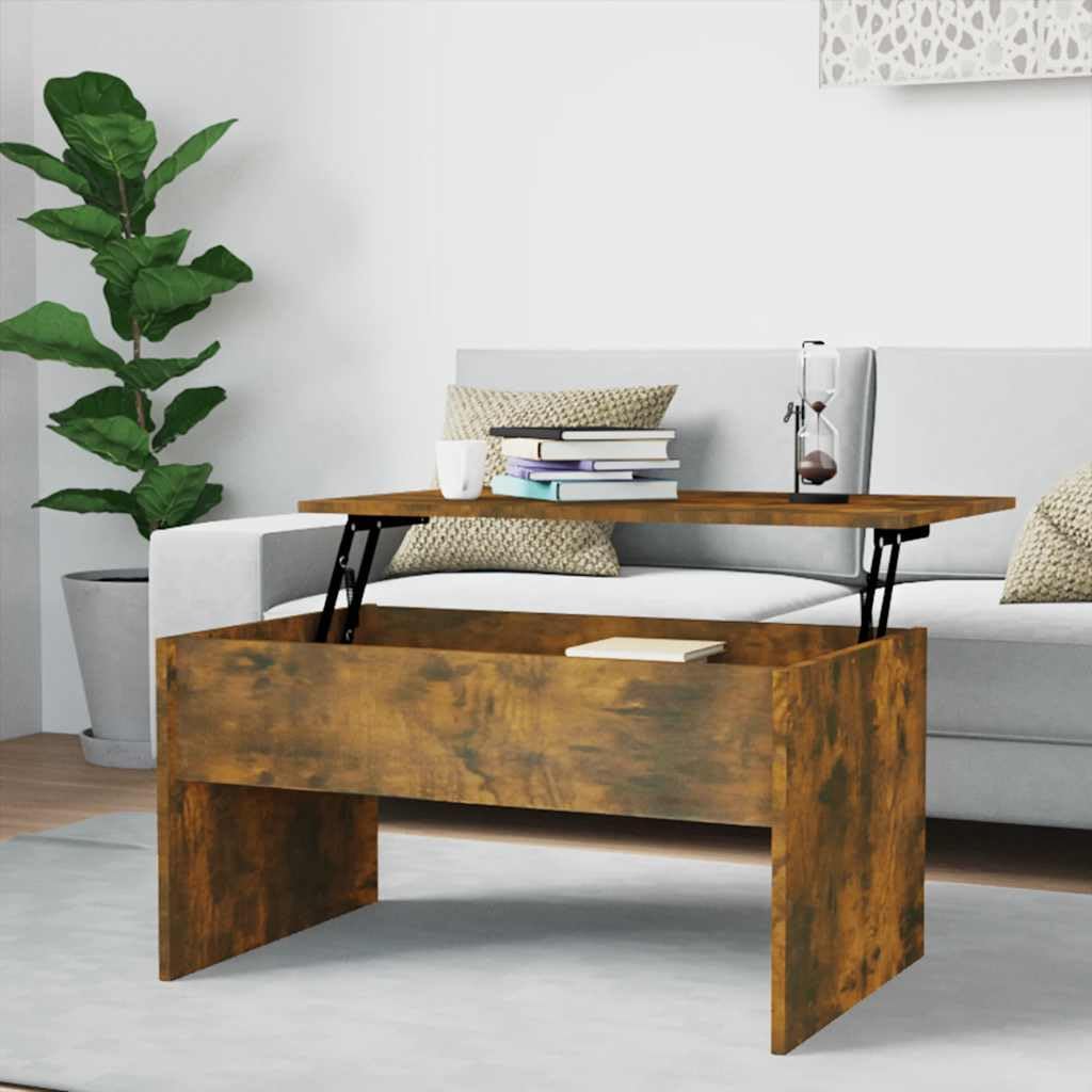 vidaXL Mesa de Centro Mesita Auxiliar Consola Lateral Salón Sofá Sala de Estar Café Muebles Mobiliario Contrachapado Roble Ahumado 80x50,5x41,5 cm