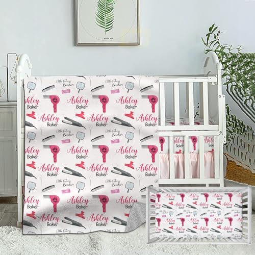 Munific Personalized Crib Bedding Set for Baby Boys Girls, Custom Baby Crib Bedding Sets with Name, Future Barbers 2 Piece Nursery Bedding Sets, Name Crib Comforter Fitted Sheets for Babies