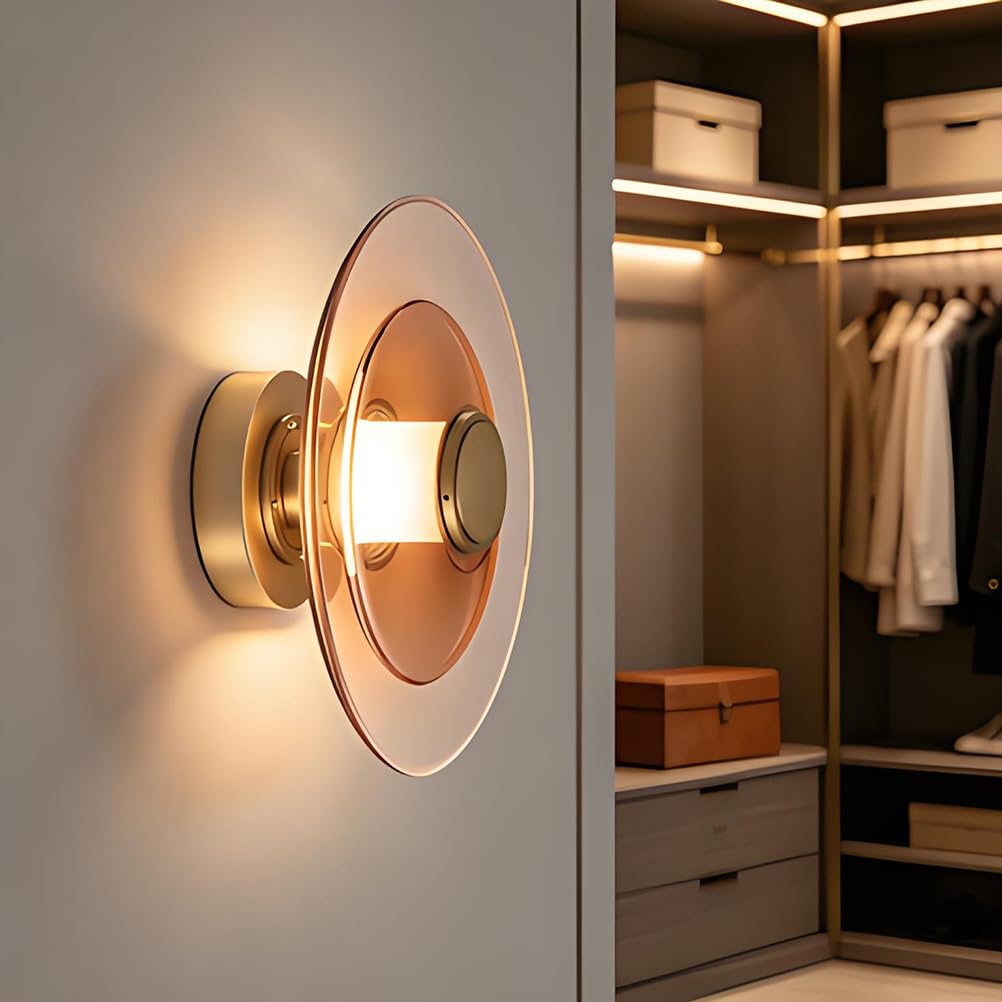 AoLa Kinkiet LED 12W okrągły kinkiet szklany wnętrz 3 temperatury barwowe kreatywny minimalistyczny design w kształcie pierścienia szklana lampa ścienna dekoracyjna nowoczesna lampa,Bernstein,23CM