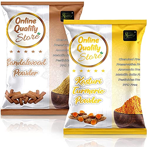 Veteran Online Quality Store Kasturi Turmeric Powder for Face + Pure Organic Sandalwood Powder For Skin Whitening(Pack of 2, 100g each, Total 200g Pack