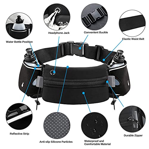 Image of Hydration Running Belt with 2 Water Bottles(2 x 300ML), Reflective Running Waist Bag Bum Bag Adjustable Sports Waist Pouch for Marathon Running Hiking Camping Cycling Jogging