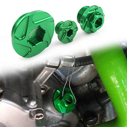 Three T Green 3PCS Motorbike Dirt Bikes Aluminum Engine Timing Oil Filter Plugs Bolts Fit for Kawasaki KX250F KX450F 2011-2018, KLX450R 2008-2015