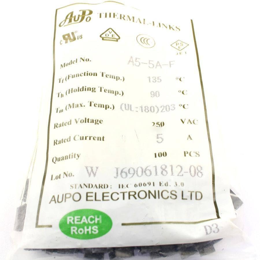 100 Pcs Thermal Fuse Cutoff TF 135 Degree 250V 5A A5-5A-F