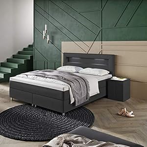 INNOCENT® – P5 LED | Boxspringbett 140×200 in Anthrazit Stoff | 7-Zonen & 3D-Air 6cm | Bonell-Federkernmatratze | H3…