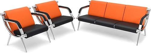 Miniatura 49 de wonline Silla de sala de espera de 3 asientos con reposabrazos, muebles de oficina de piel sintética, asientos de invitados de oficina, vestíbulo