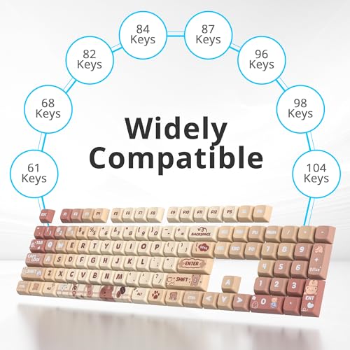 Image of 133 Keys PBT Keycap XDA Profile Keycaps Dye-Sublimation Custom Keycaps for MX Switches 60% 75% 100% Mechanical Gaming Keyboards(Caramel Bear)