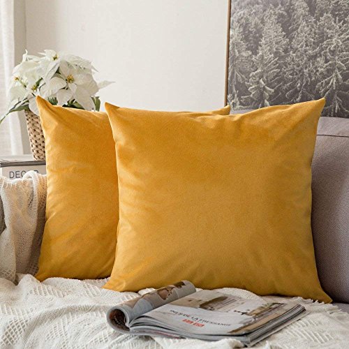 Image of Khooti Velvet Cushion Cover Pack of 1-8 inch x 8 inch / 20 x 20 cm - Orange Yellow - Soft Pillow Covers Cushion Case for Sofa Bedroom Livingroom Chair Car, Cushion Cover