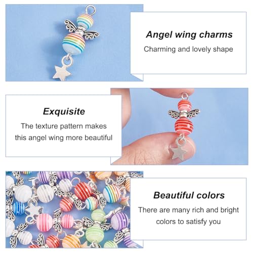 PH PandaHall 32pcs Angel Wing Charm Colorful Angel Wings Pendant Alloy Resin Beads Pendants with Star Angel Wing Beads for Necklace Bracelet Earring Keychain DIY Craft Jewellery Making - Image 4