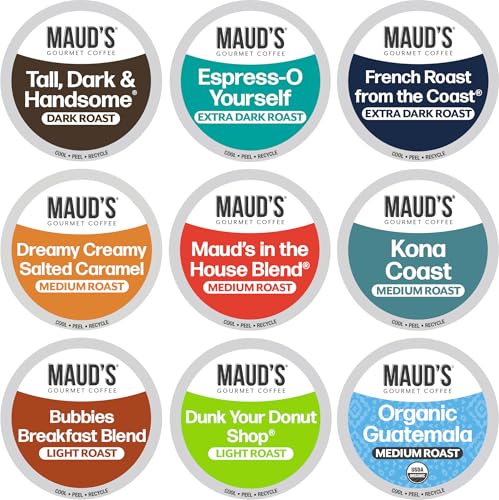 Maud's Original Coffee Pods Variety Pack, 80 ct, 9 Assorted Roasts, Dark & Medium Roast Coffee in Single Serve Pods – 100% Arabica Coffee, Compatible with Keurig K Cups Maker