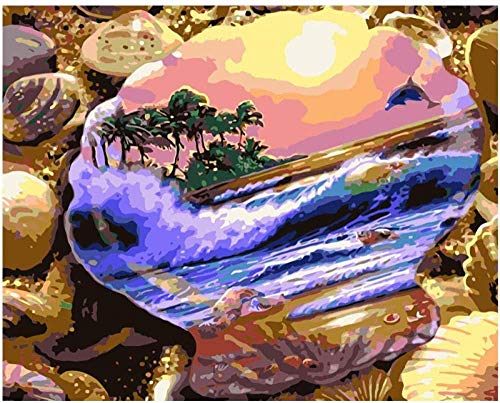 Fonice Malen nach Zahlen DIY Schöne Muschel Delphin Stillleben Leinwand Hochzeitsdekoration Kunst Bild Geschenk-40 * 50cm-Kein Rahmen