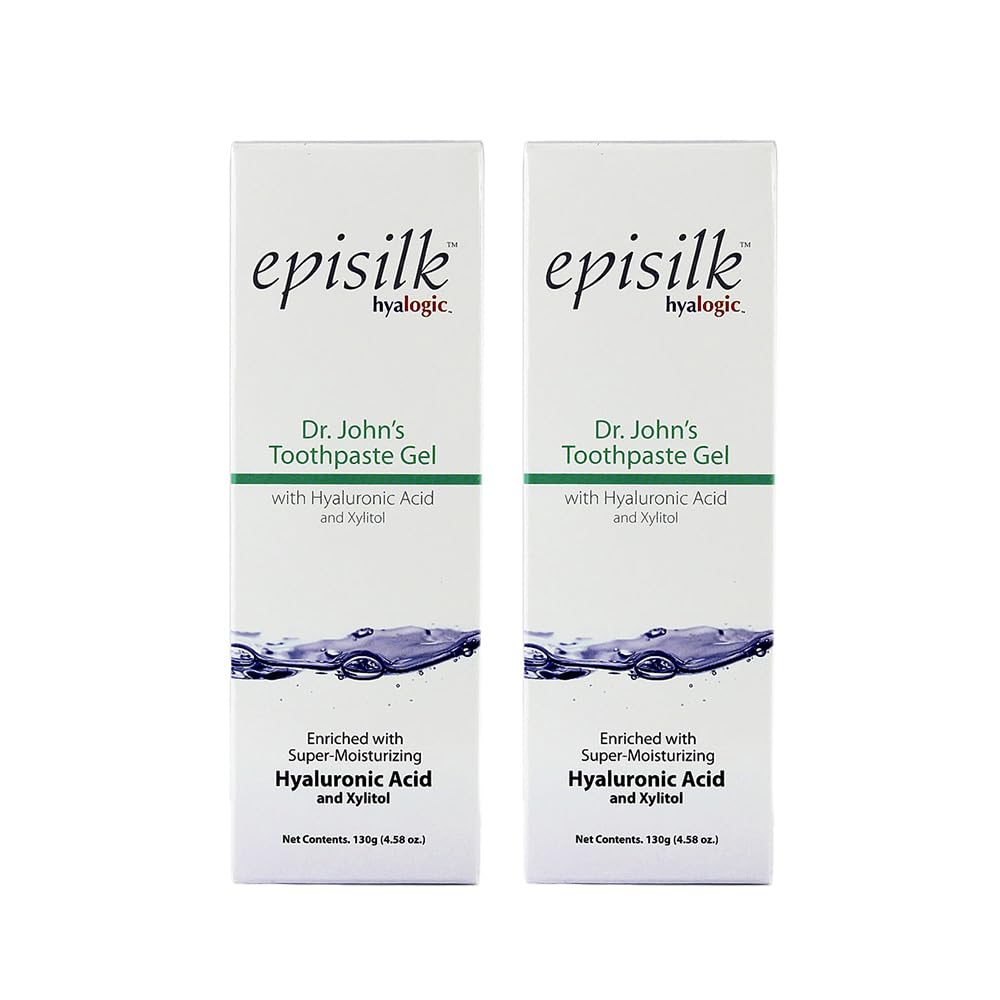 Hyalogic Dr. John’s Natural Toothpaste Gel (Pack of 2) w/Hyaluronic Acid HA and Xylitol – Support Healthy Teeth & Gums - Gentle Whitening Fresh Mint Vegan Friendly (4.58 oz / 130g)