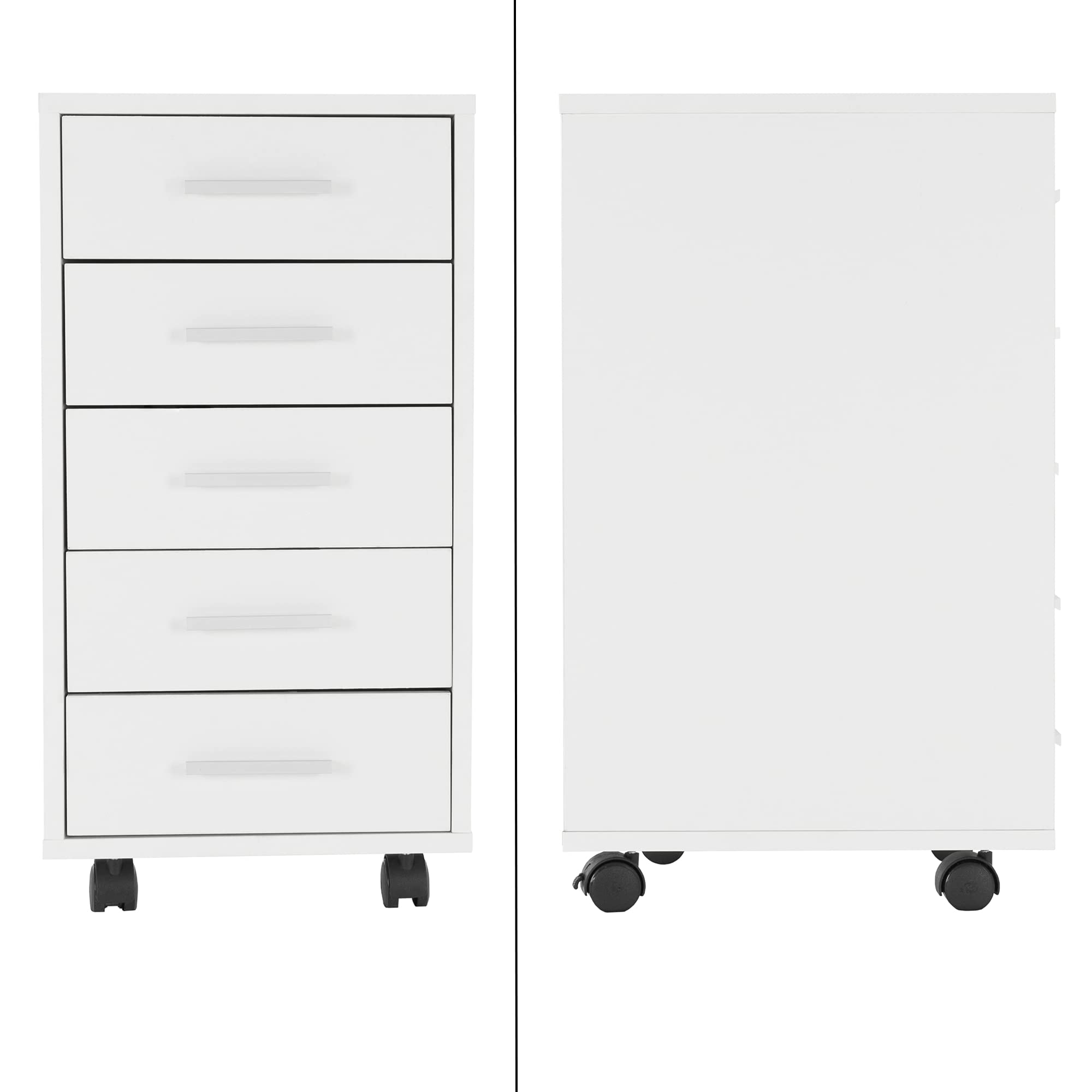 ML-Design Set 2x Cassettiera Mobile da Ufficio 33 x 38 x 63,5 cm Bianco con 5 Cassetti Rivestimento a Melamina e Maniglie in Alluminio, Mobiletto Archivio Documenti Armadio Portaoggetti con Ruote
