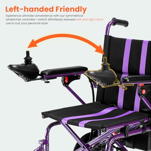 Image of Electric Wheelchairs for Adults,Lightweight Foldable Wheelchair 15 Miles Long Travel Range, 360 Joystick Control Motorized Wheelchair, Support 286 lbs with LED Light Power Wheelchair (Purple)