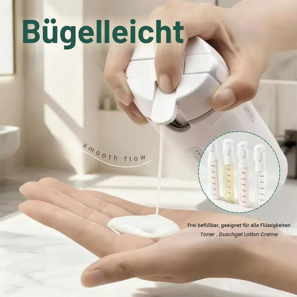 4-in-1-Reise-Spenderflasche mit Skala und Etikett, tragbare, auslaufsichere, nachfüllbare Reisespenderflaschen, Shampoo-Reiseflaschen, Toilettenartikel für Flüge, Turnbeutel, Wochenendausflüge, 2