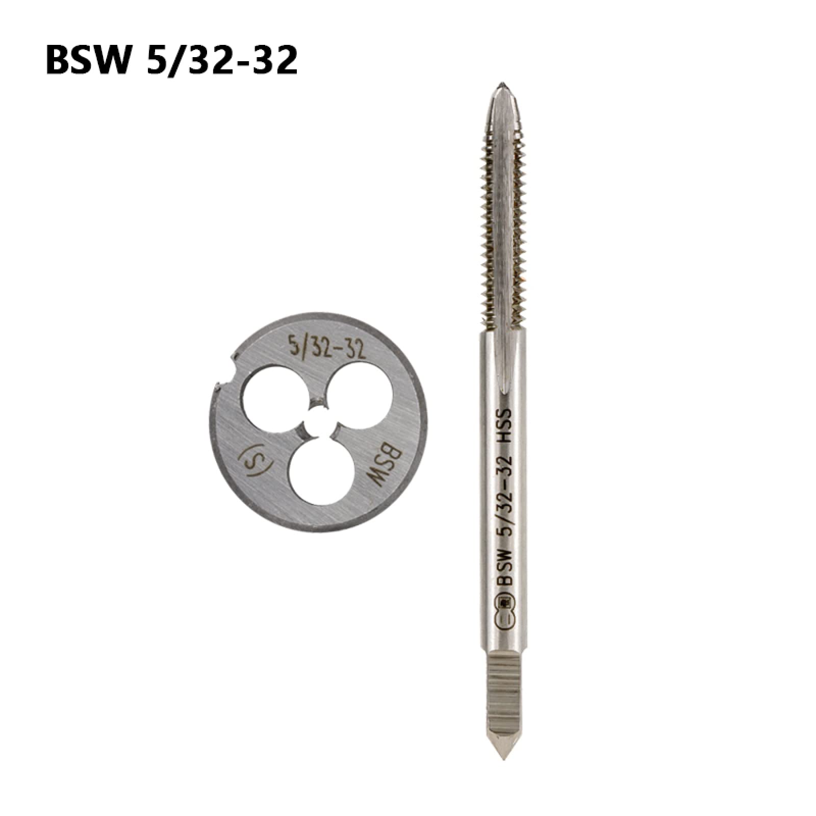 Juego de 2 machos y terrajas HSS de Mano Derecha para Metal/Madera, BSW 5/32-32, 3/16-24, 1/4-20, 5/16-18, 1/2-12, 5/8-11, 2 Unidades, 5l32-32