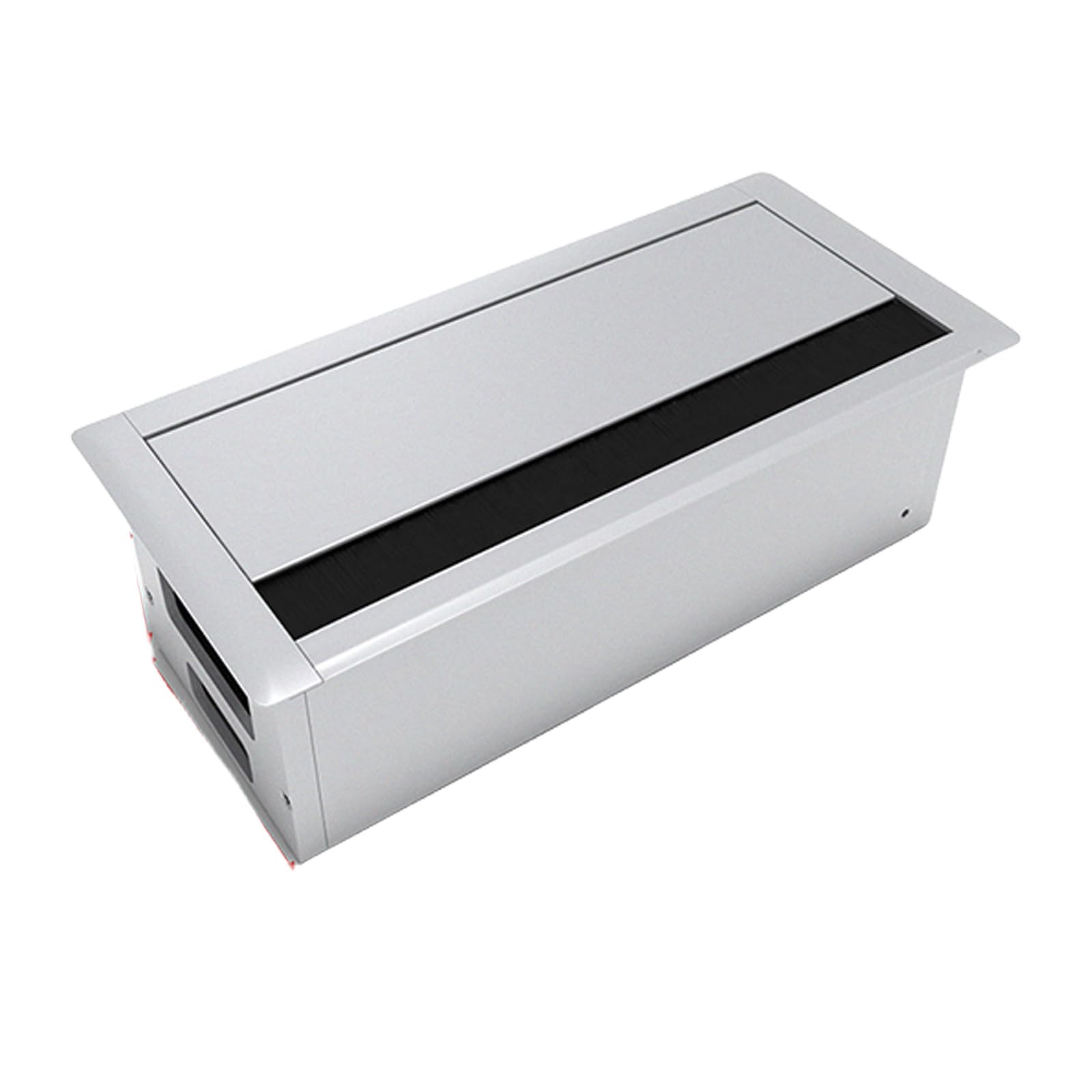 Moderne Draht-Organizer-Box aus Aluminiumlegierung mit geräuschreduzierendem Mechanismus und Deckel für nahtlose Kabelanordnung, Schreibtisch-Kabel-Organizer mit Steckdose