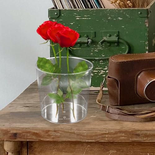 Image of HOMSFOU Translucent Round Wake up Flower Bucket 6.5 Inch Floral Storage Bin for Fresh Flower Display and Decorative Home Centerpieces