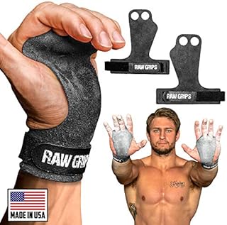 JerkFit RAW Grips 2 Finger Leather Hand Grips for Weightlifting, Calisthenics, Pull Ups, WODs, Gymnastics, and Cross Training, with Full Palm Protection to Prevent Rips & Blisters (Medium)