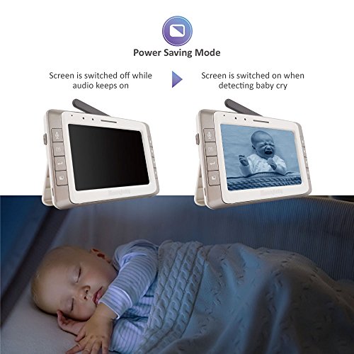 Moonybaby Trust 50 Video Baby Monitor with 5 Inches Large Screen, Long Battery Life, Long Range, Non-WiFi, Auto Night Vision, Talk Back, Auto Scan, Lullabies, Power Saving/Voice Activation and Zoom in - Thumbnail 3