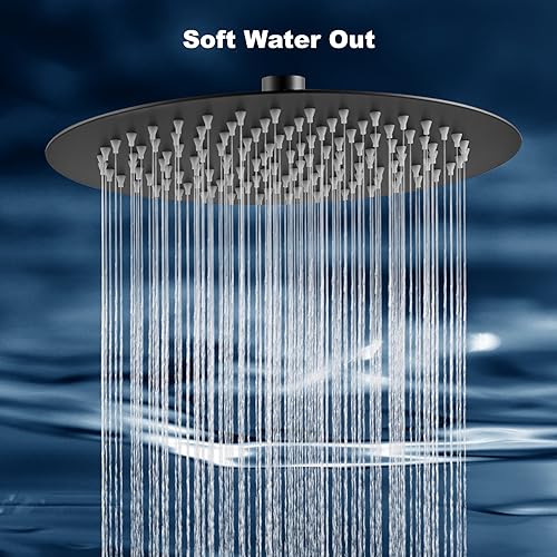 Midanya Round Rainfall Shower Head High Pressure Stainless Steel Waterfall Large Rain Shower Head Ultra Thin Design,Matte Black 10 Inch