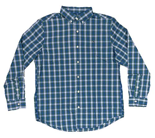 Vineyard Vines Men's Classic Fit Whale Shirt - Pine Plaid (Large, Hull Blue)