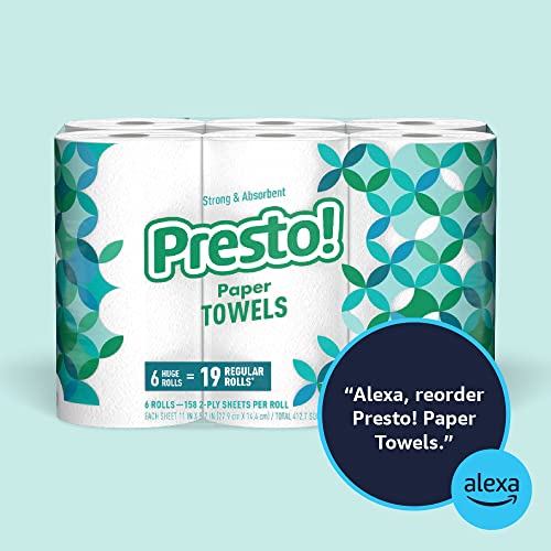 Amazon Brand - Presto! Flex-A-Size Paper Towels, 158-Sheet Huge Roll, 6 Count (Pack Of 2), 12 Huge Rolls = 38 Regular Rolls #TOP5
