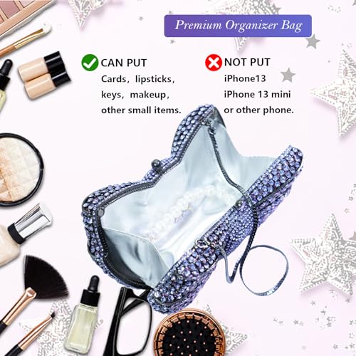 Image of Handmade Inlay Rhinestone Bow Clutch Bag for Women, Sparkling Evening Party Wedding Purse with Detachable Pearl Chain