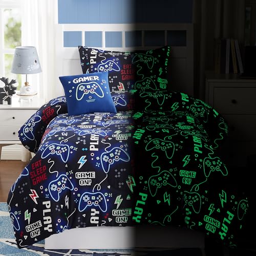 Kaleido Space Kids Comforter Set Twin Size for Boys, Glow in The Dark Gamer Bedding Set 1 Comforter, 1 Decor Pillow, 1 Pillow Sham, Twin XL Comforter...