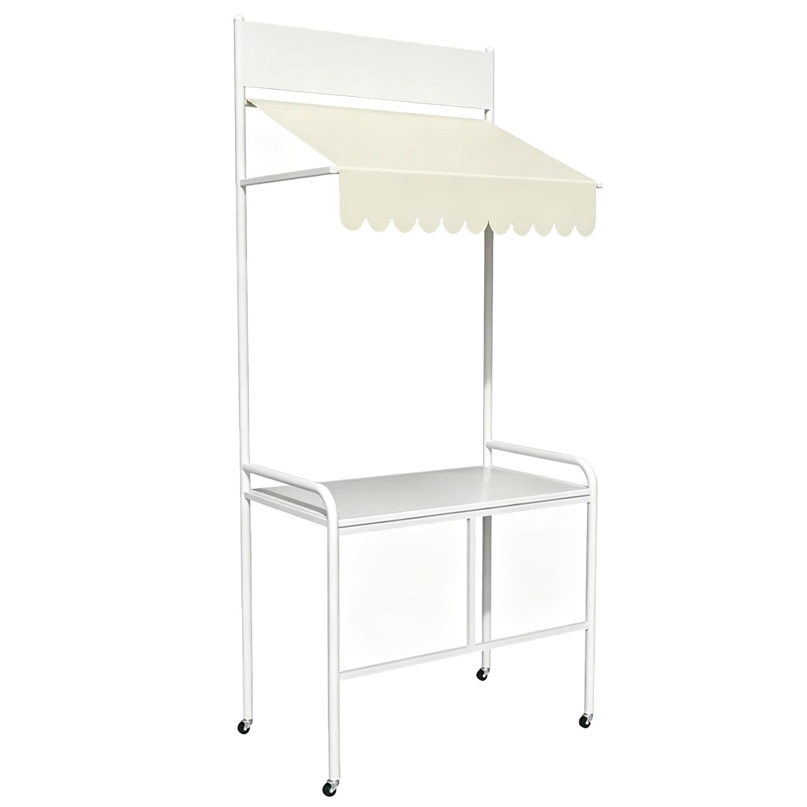 Food Vendor Cart, Display Cart, Iron, with Canopy, Lockable Wheels, Guardrail, for Outdoor Events, Street Food, Markets(White,120cm/47in)