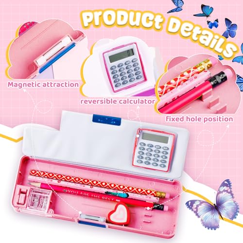Image of Henoyso Multifunctional Pencil Box for Girls, Flower Pencil Case with Calculator and Sharpener, 2026 Back to School Supplies Organizer for Kids Teens Students, Elementary Classroom Gift