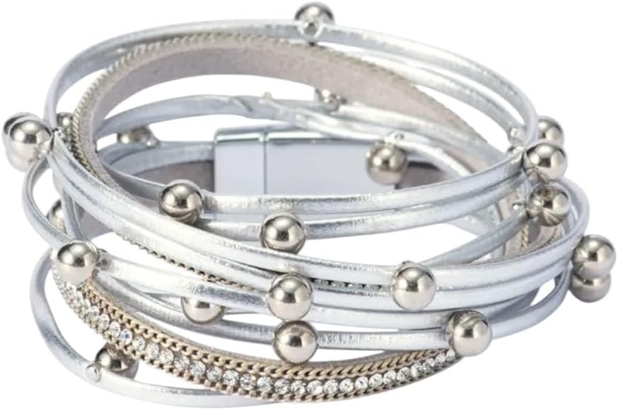 New 2026 Metal Beads Leather Bracelets For Women Men Fashion Crystal Chain Bohemian Multilayer Wrap Bracelet-Fashion Bracelet For Women, PeRIFect Birthday Or AnniVeirsary For Gift