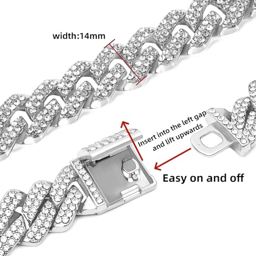 Mens Cuban Link Chain Iced Out Miami Cuban Necklace/Bracelet |14mm Silver & Gold Plated Chains | Bling Diamond Hip Hop Jewelry For Men Women - Image 3