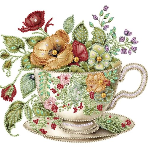 WSLWXSHM 5D Special Shape Diamond Art Kits for Beginners, Diamond Painting Kits for Adults, Crystal Rhinestones Diamond Painting for Home Wall Decoration Gift 12×12inch/30×30cm, Cup Flower