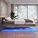 ADORNEVE Floating Bed Frame Full Size with RGB LED Lights, Metal Floating Platform Full Bed, Under Bed Storage, Stable Structure, No Box Spring Needed, Easy Assembly,Vintage Brown & Black