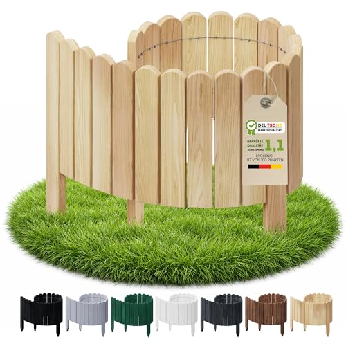 Floranica Bordure de Jardin en Bois 10 x 100 cm Nature Bordurette de Pelouse Bordure de Gazon avec piquets Bordure de Parterre