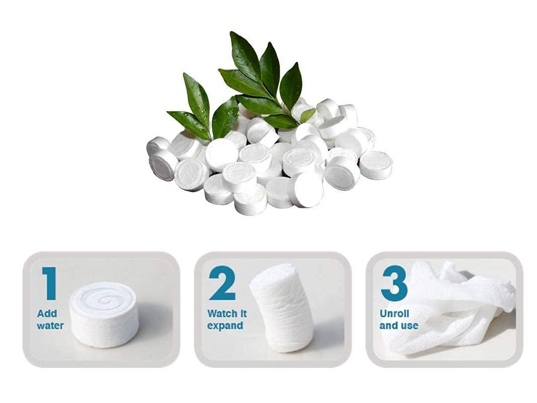 Luxansa MultiPurpose Portable Face Care - Compressed Tissue & Mini Cotton Hand Towel, Magic Towel Tablet Coin Tissue - Disposable Travel Facial Tissues (50 Pc) 3